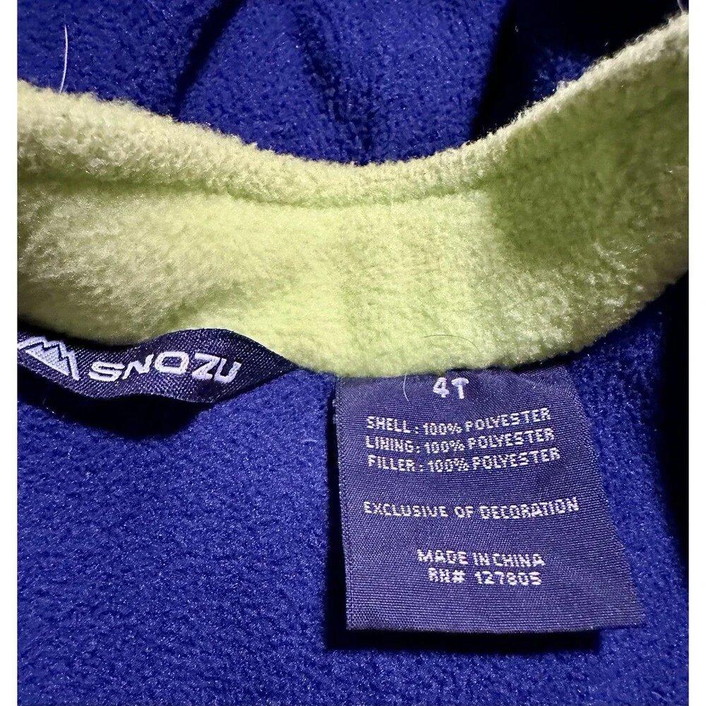 Snozu Boys Hooded Puffer Jacket Coat With fleece Lined Inner Bib Navy Lime 4T